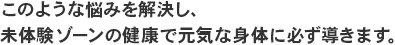 このような悩みを解決し、未体験ゾーンの健康で元気な身体に必ず導きます。
